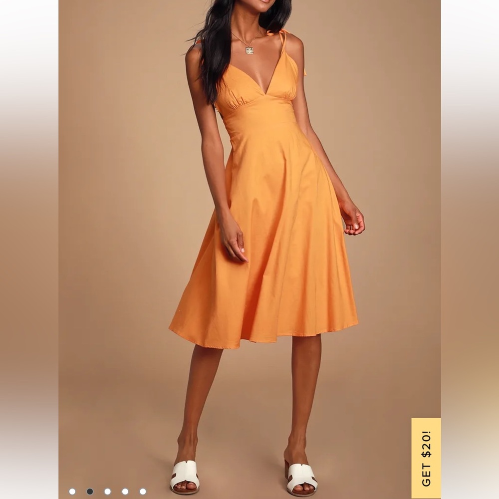 lulus bright orange midi dress - size xs